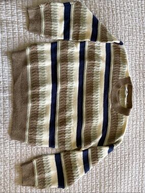 Baltic Born Striped Crewneck Sweater in Navy, Brown & Cream